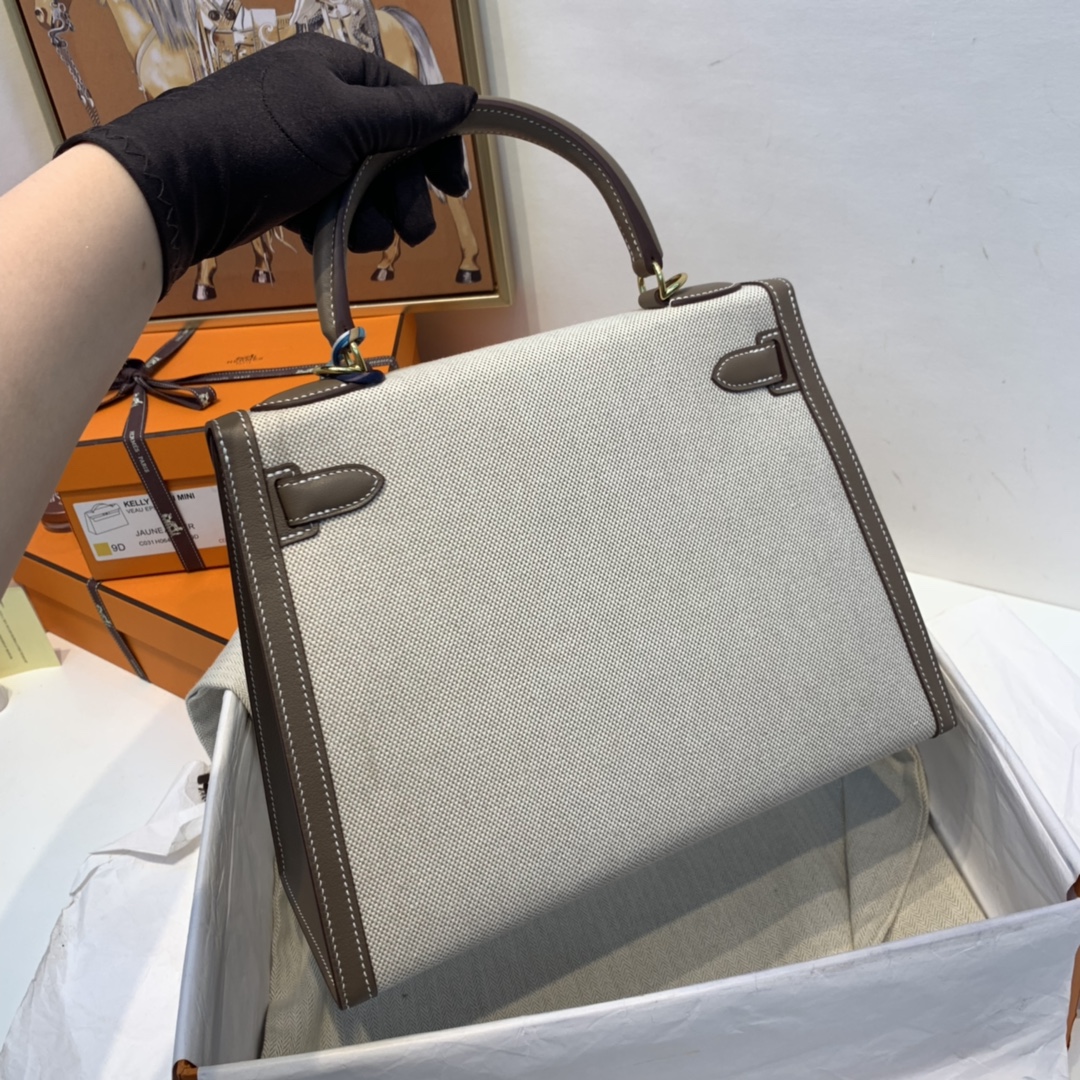 爱马仕 限量款 kelly 28cm  耐看帅气的款式 真的越看越好看 超级酷 Swift/Toile H 37-大象灰 金扣