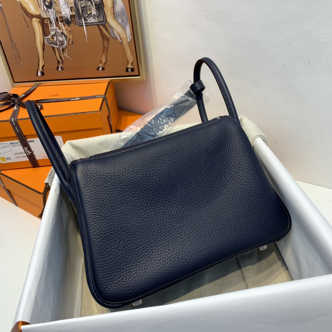 HERMES 爱马仕 订单  26Lindy  进口tc皮  73 宝石蓝 银扣