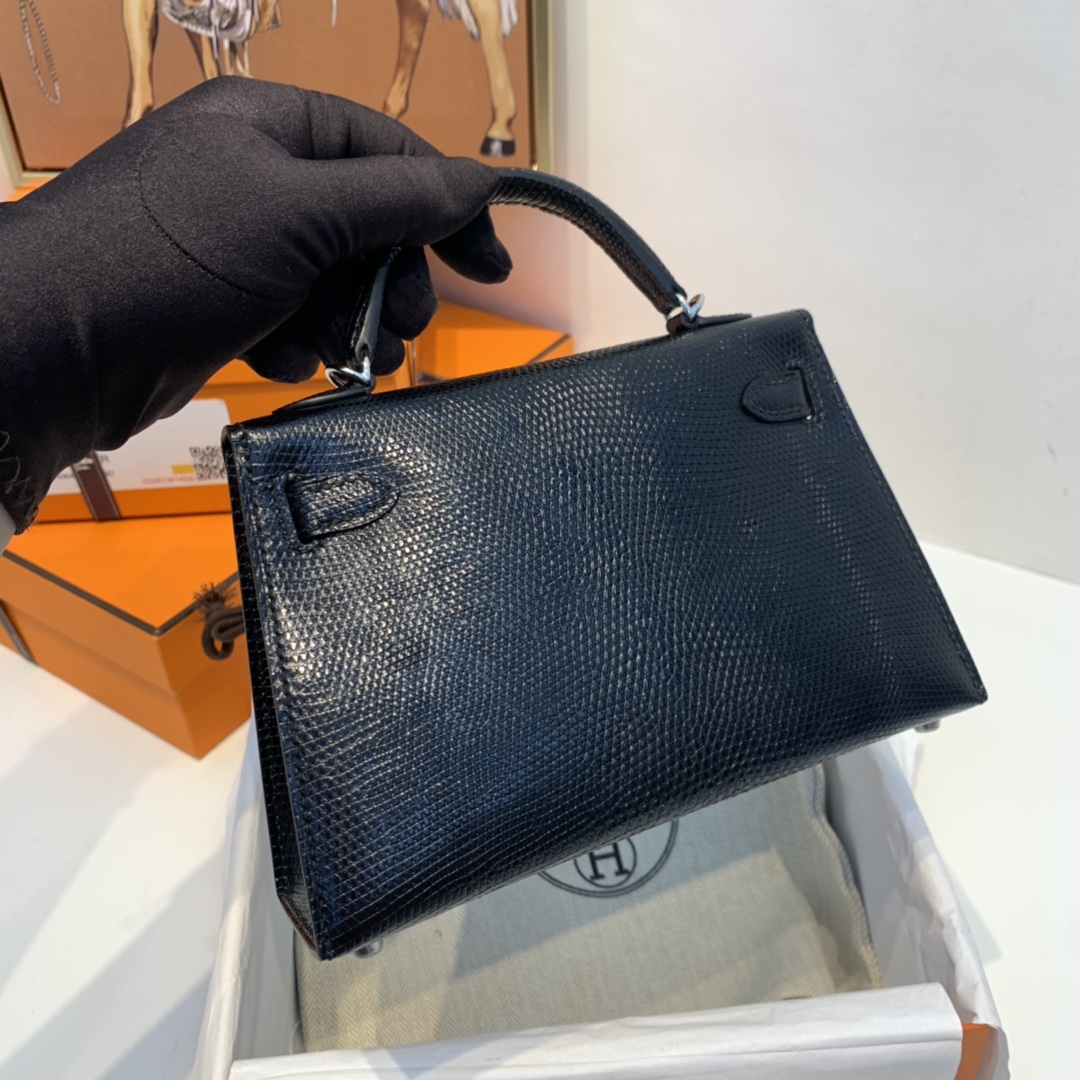 HERMES 爱马仕 订单  Mini Kelly 二代 蜥蜴皮  89黑色银扣