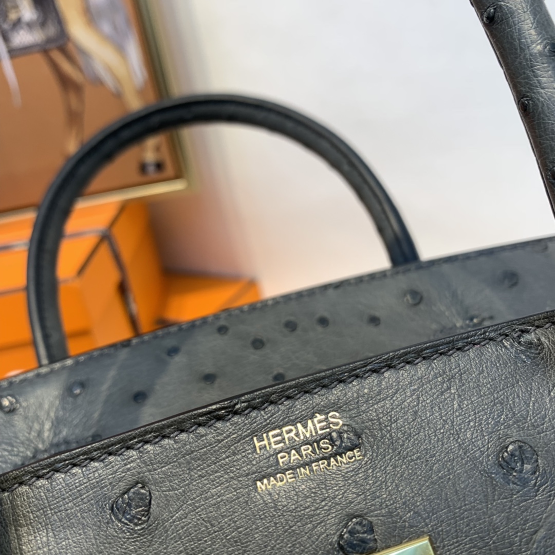 HERMES 订单 30铂金 鸵鸟皮  锡器灰 金扣