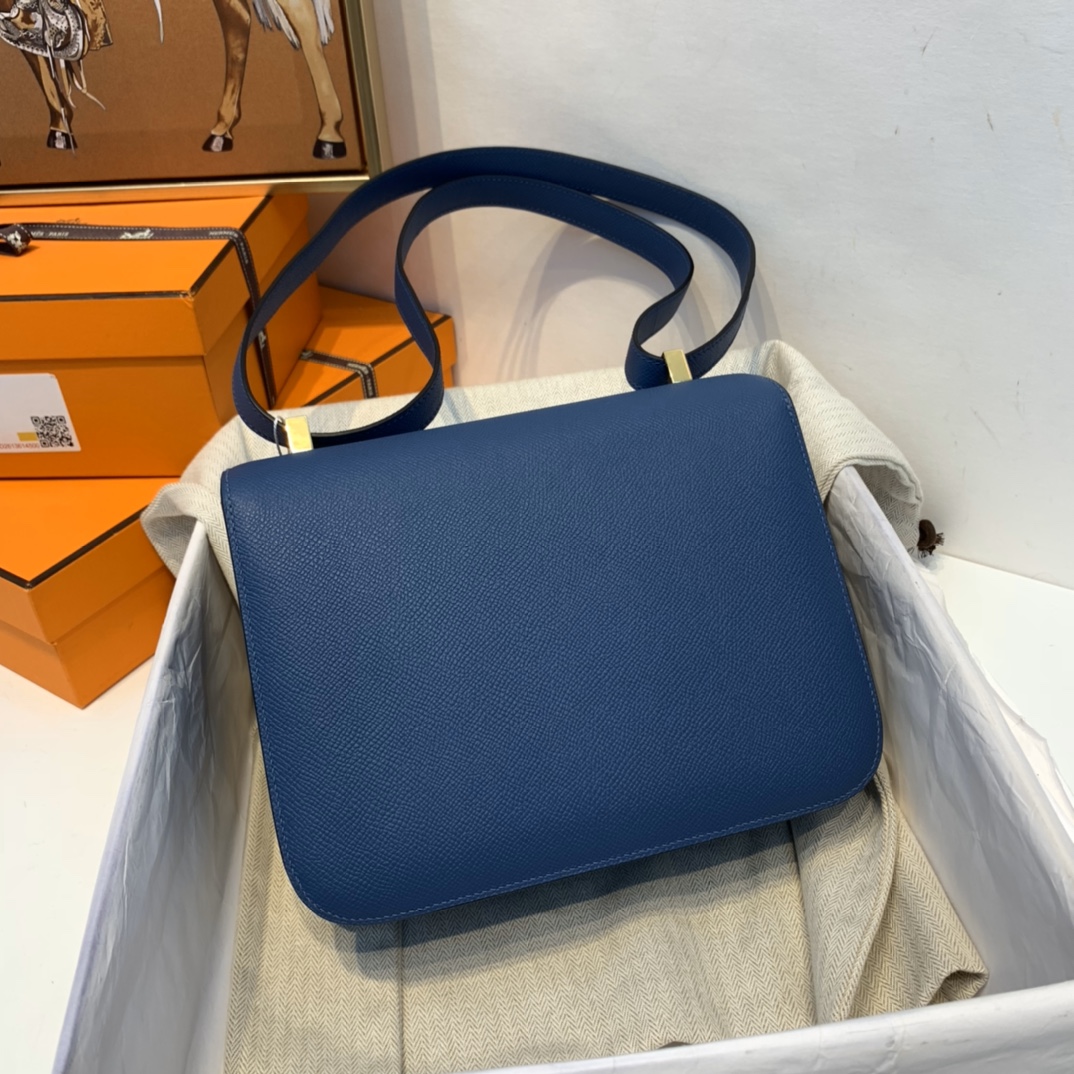 HERMES 爱马仕官网直销 订单 24 Constance  Epsom 皮  玛瑙蓝拼海鸥灰 金扣