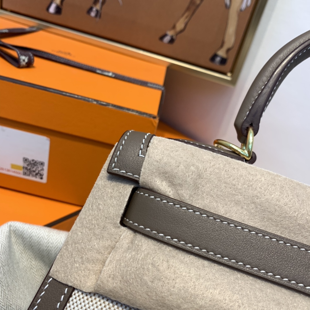 爱马仕 限量款 kelly 28cm  耐看帅气的款式 真的越看越好看 超级酷 Swift/Toile H 37-大象灰 金扣