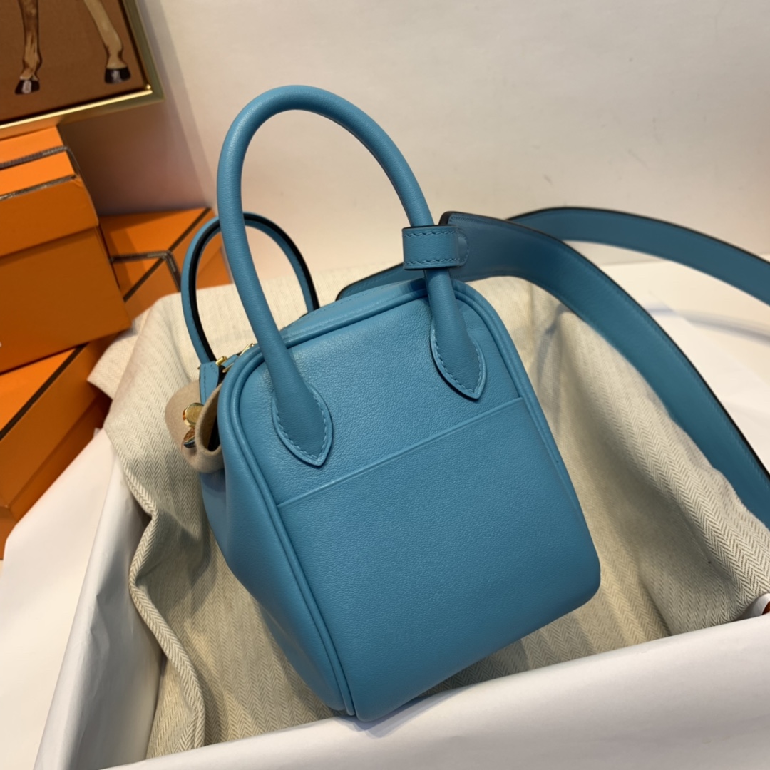 HERMES 爱马仕 Mini Lindy  Swift 皮  P3 北方蓝金扣
