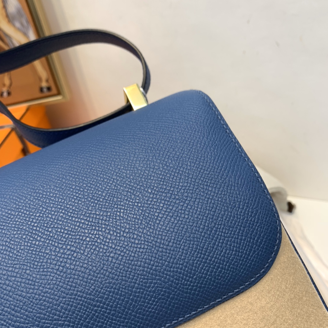 HERMES 爱马仕官网直销 订单 24 Constance  Epsom 皮  玛瑙蓝拼海鸥灰 金扣