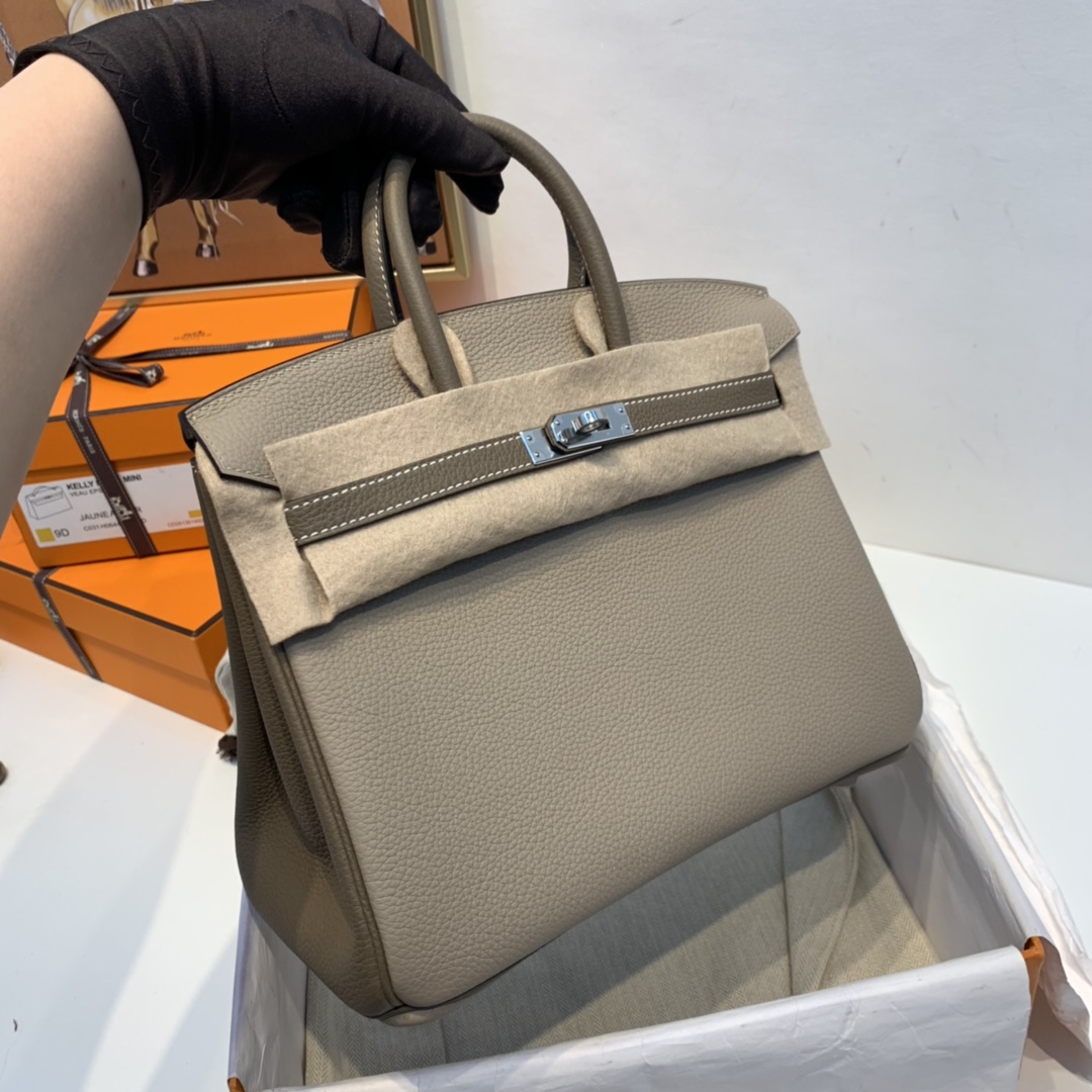 HERMES 订单 订单  25 铂金 togo小牛   斑鸠灰拼大象灰 银