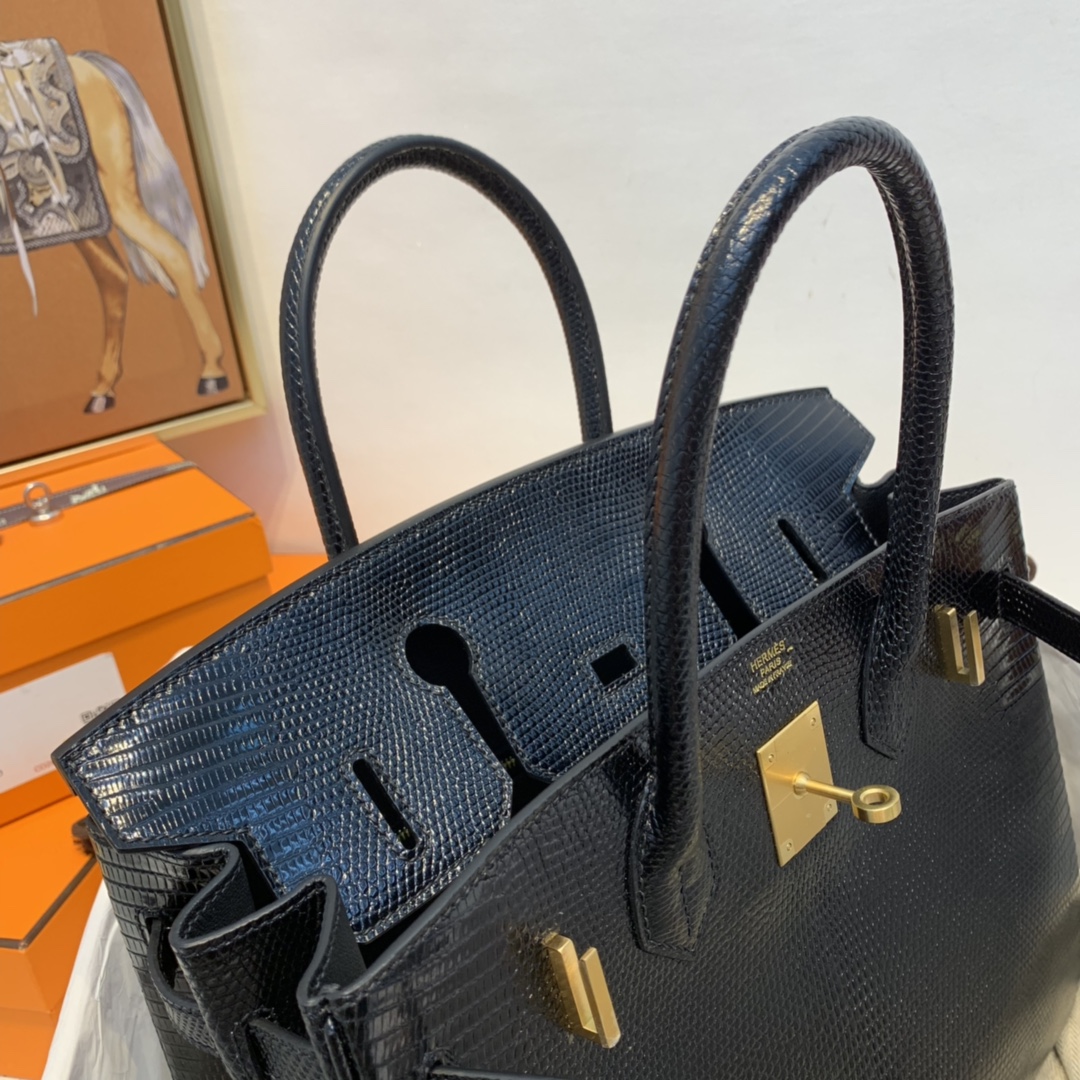 HERMES 爱马仕 birkin 30 lizard 蜥蜴皮 89黑色 金扣 酷酷哒 好帅气
