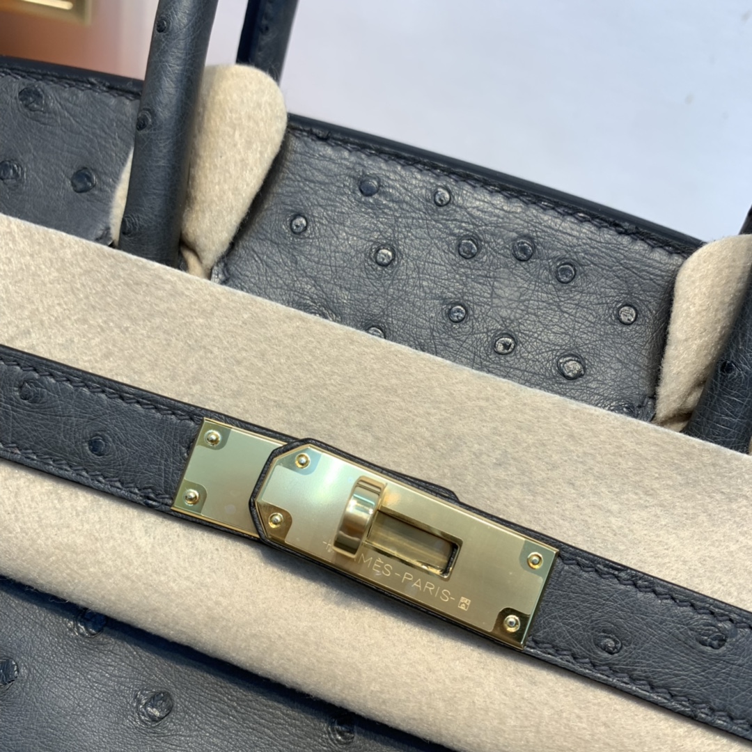 HERMES 订单 30铂金 鸵鸟皮  锡器灰 金扣