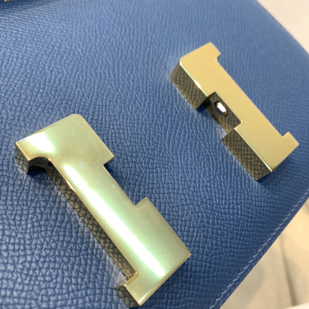 HERMES 爱马仕官网直销 订单 24 Constance  Epsom 皮  玛瑙蓝拼海鸥灰 金扣