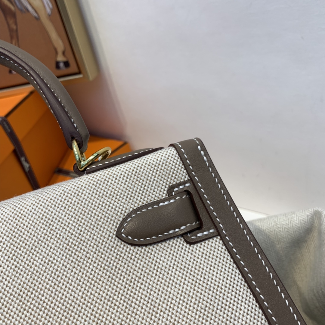 爱马仕 限量款 kelly 28cm  耐看帅气的款式 真的越看越好看 超级酷 Swift/Toile H 37-大象灰 金扣