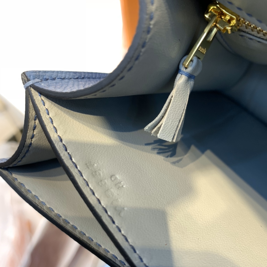 HERMES 爱马仕官网直销 订单 24 Constance  Epsom 皮  玛瑙蓝拼海鸥灰 金扣