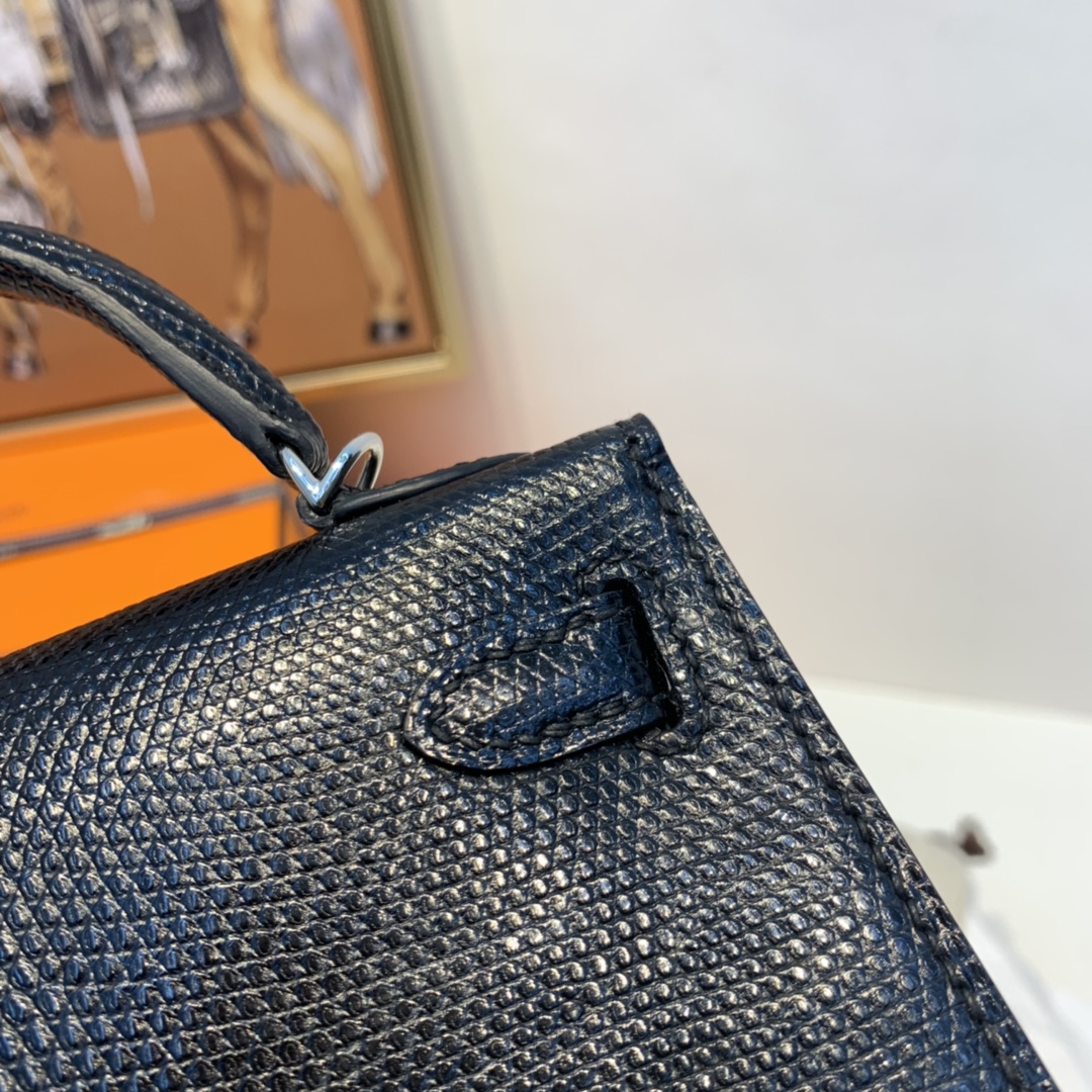 HERMES 爱马仕 订单  Mini Kelly 二代 蜥蜴皮  89黑色银扣