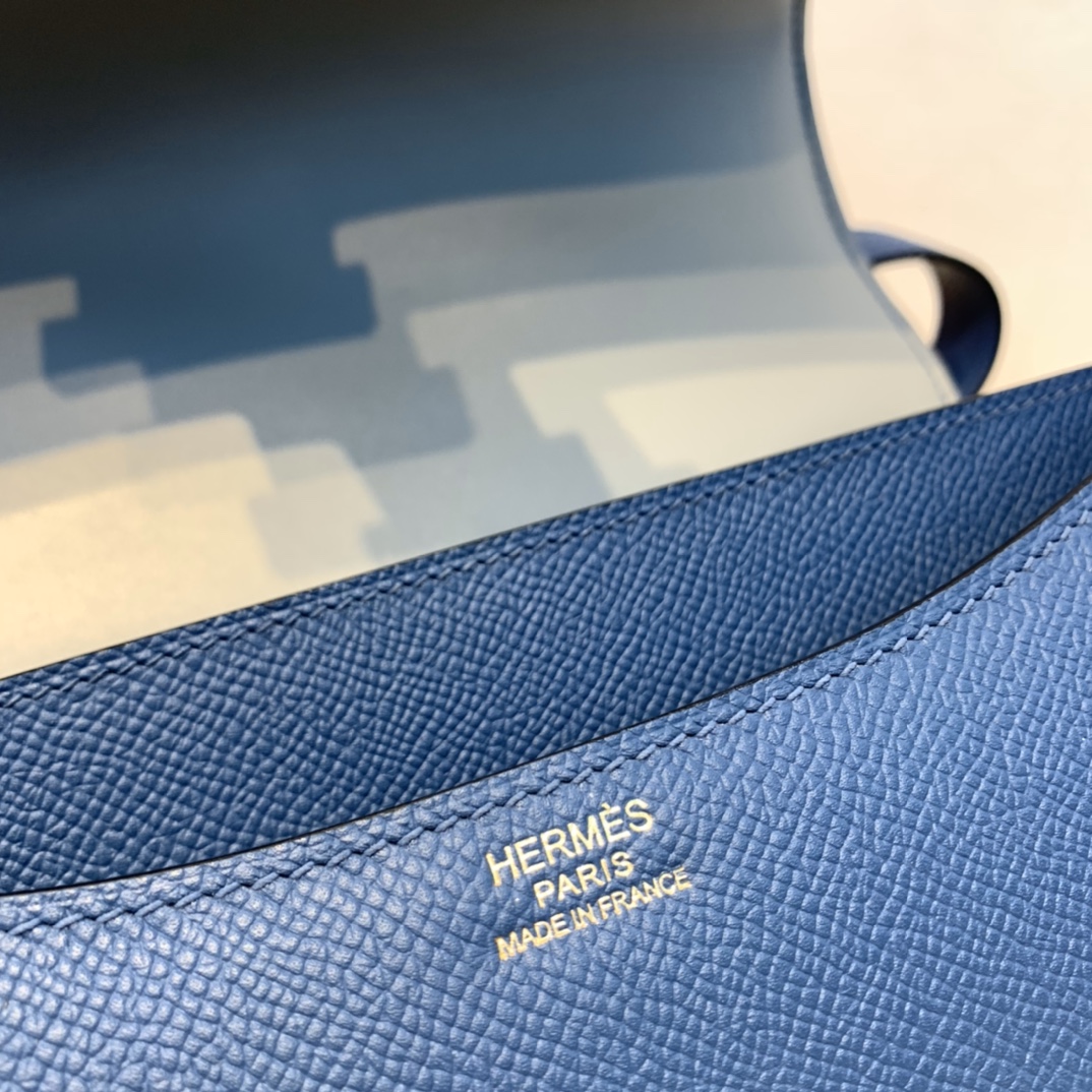 HERMES 爱马仕官网直销 订单 24 Constance  Epsom 皮  玛瑙蓝拼海鸥灰 金扣