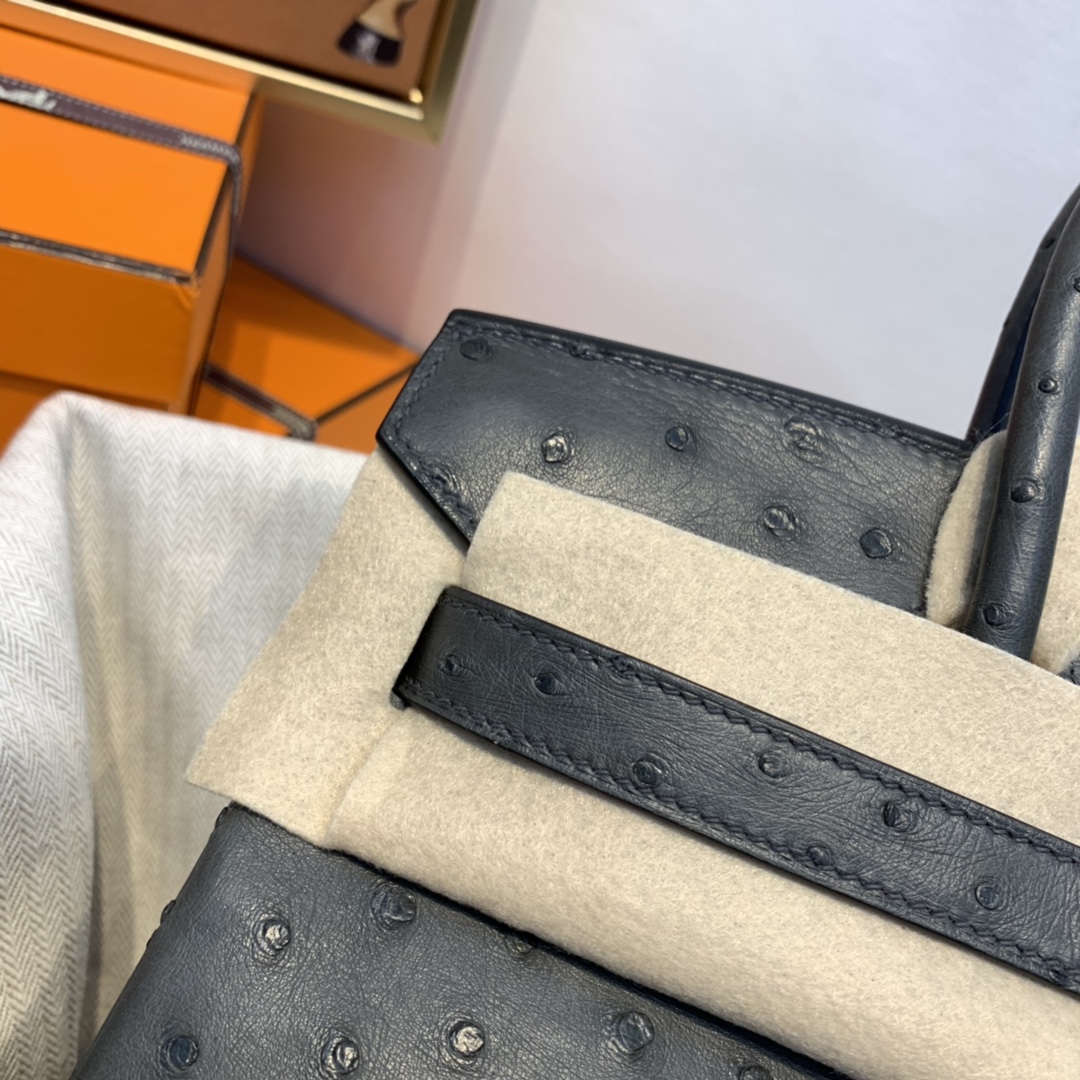 HERMES 订单 30铂金 鸵鸟皮  锡器灰 金扣