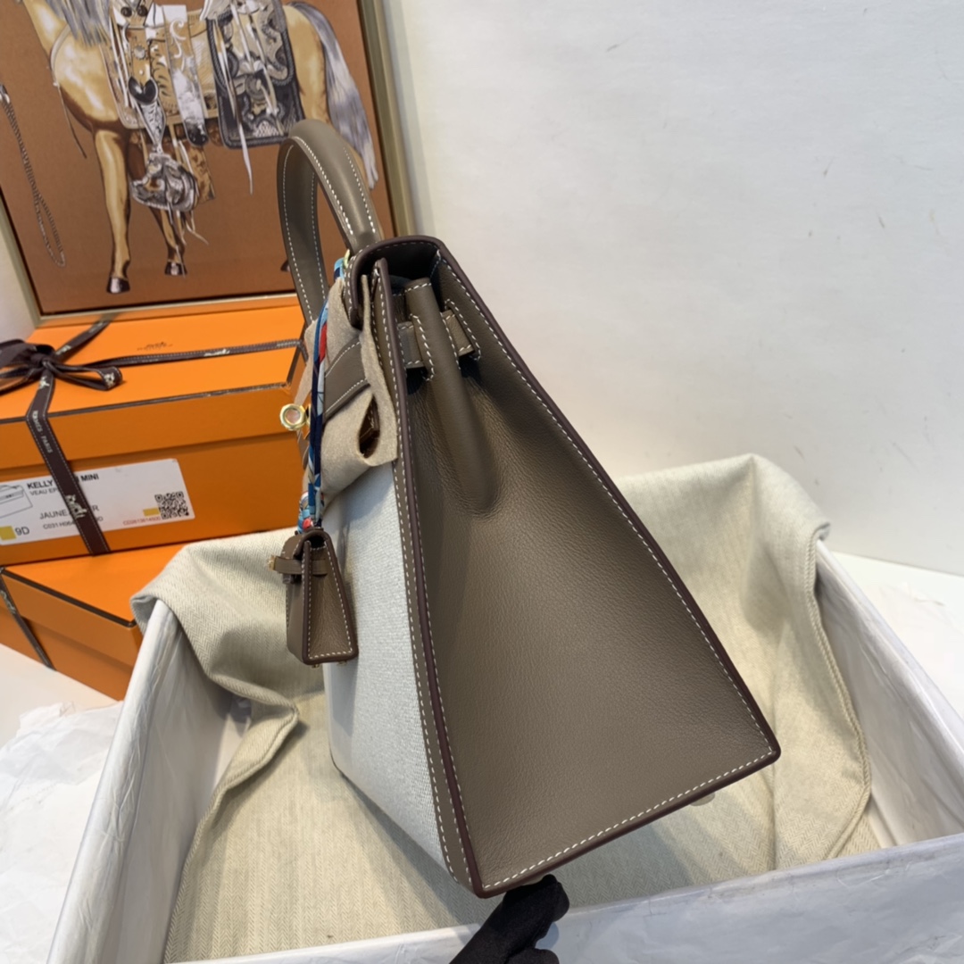 爱马仕 限量款 kelly 28cm  耐看帅气的款式 真的越看越好看 超级酷 Swift/Toile H 37-大象灰 金扣
