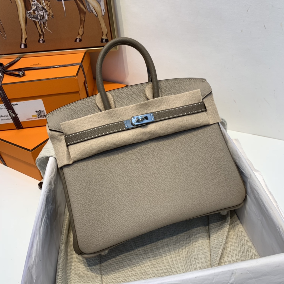 HERMES 订单 订单  25 铂金 togo小牛   斑鸠灰拼大象灰 银