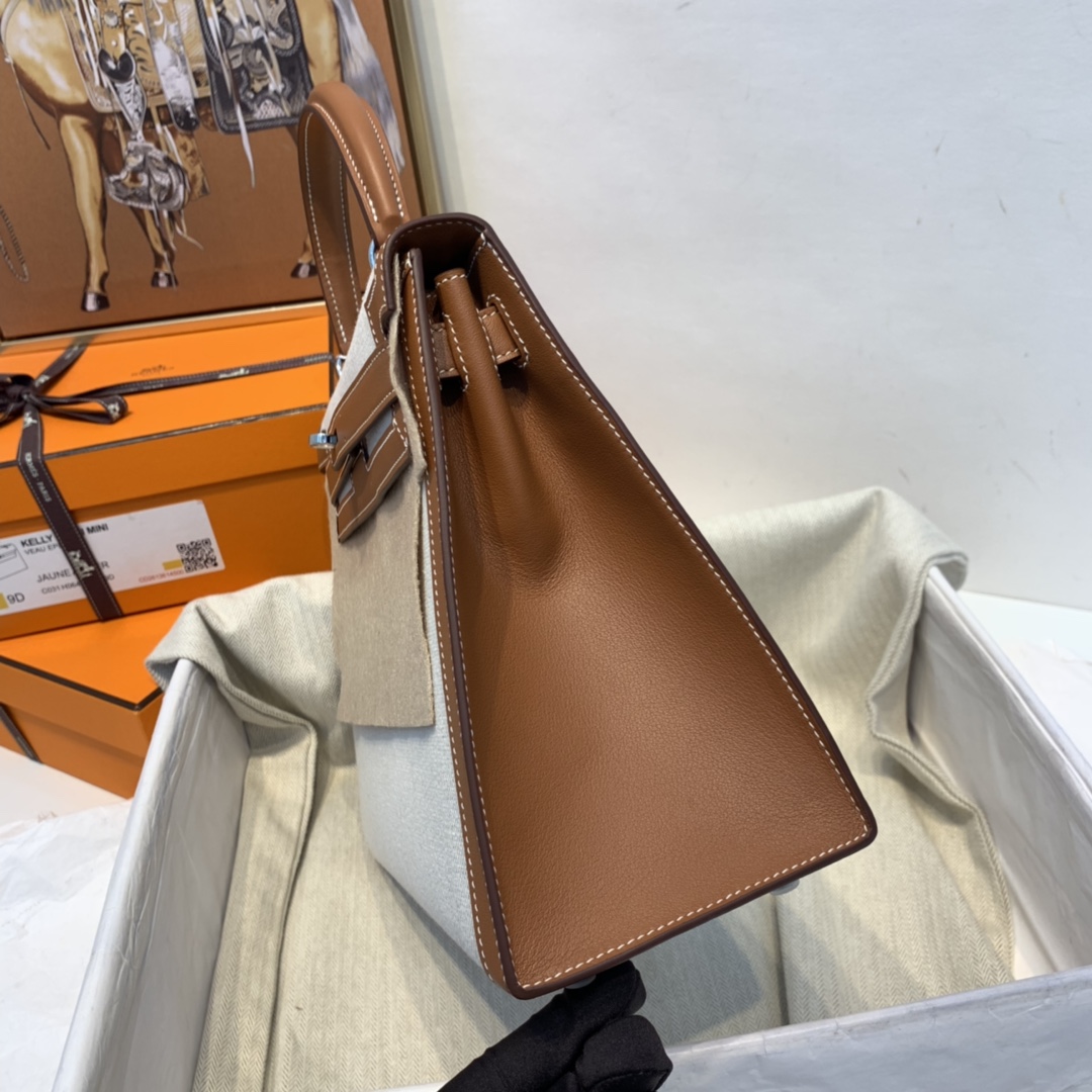 爱马仕 限量款 kelly 28cm  耐看帅气的款式 真的越看越好看 超级酷 Swift/Toile H 37-金棕色 银扣