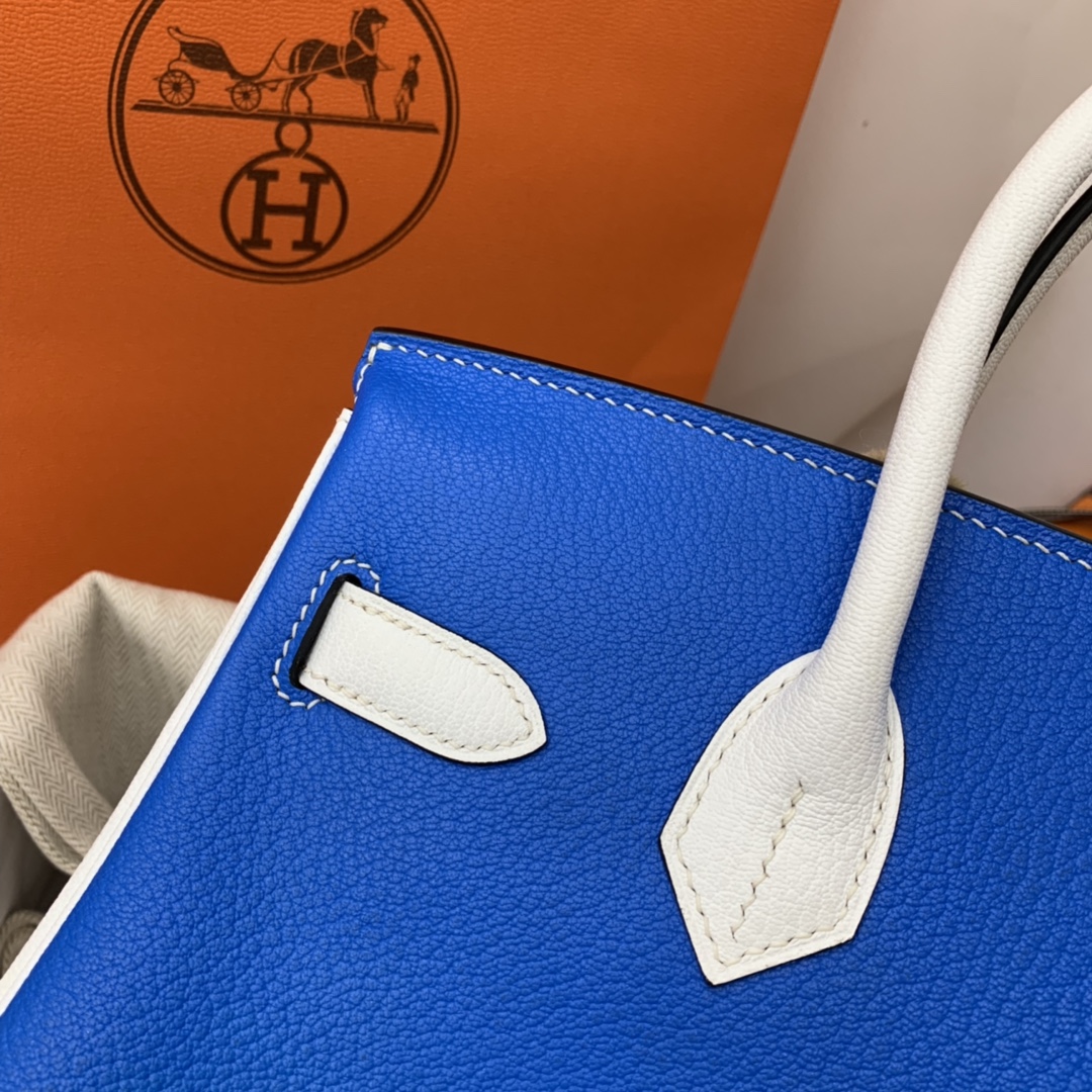 HERMES 爱马仕 birkin 30cm  chevre mysore 山羊皮 7Q希腊蓝拼纯白 银扣 适合网红小姐姐 街拍更加好看 显的独一无二！