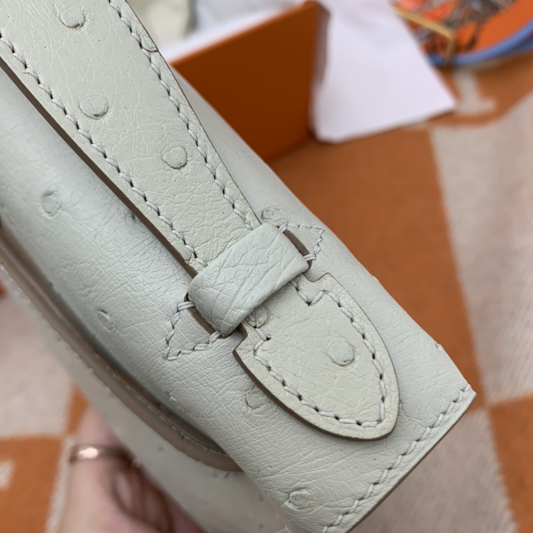 HERMES 22 Kelly pochette一代 稀有鸵鸟皮 手包晚宴包的首选，高级范 配上猪鼻子链子秒变小挎包哦 80 珍珠灰