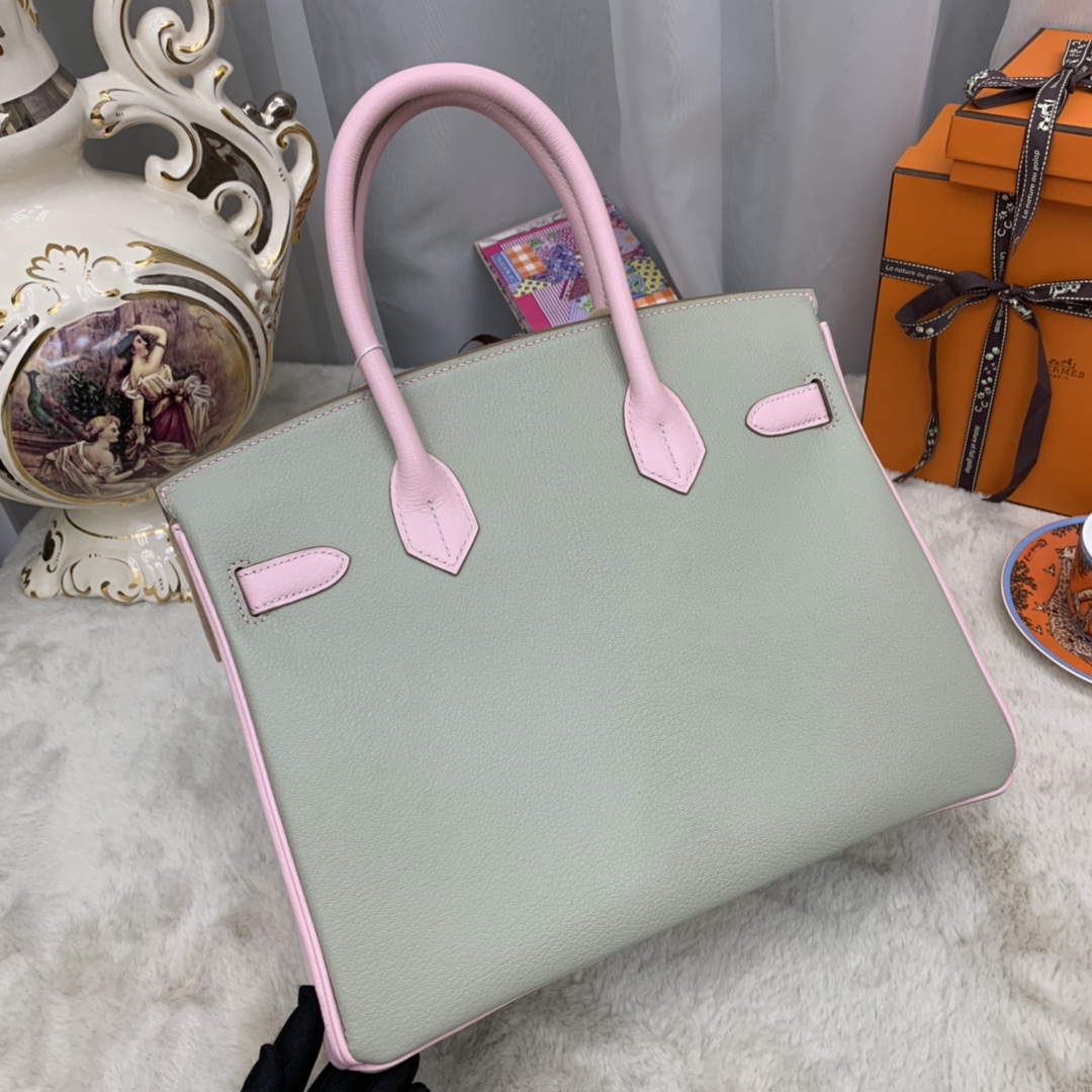 香港爱马仕官网 30 birkin  山羊皮  80珍珠灰拼 3Q粉  银扣