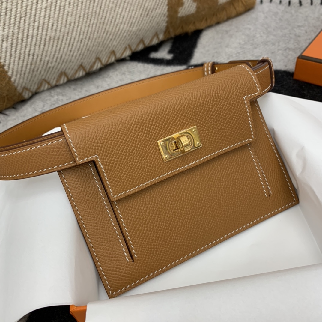 爱马仕 订单 Kelly pocket  epsom 37金棕 搭配kelly 腰带一套 当腰包个性帅气? 正品开版 放心下单?