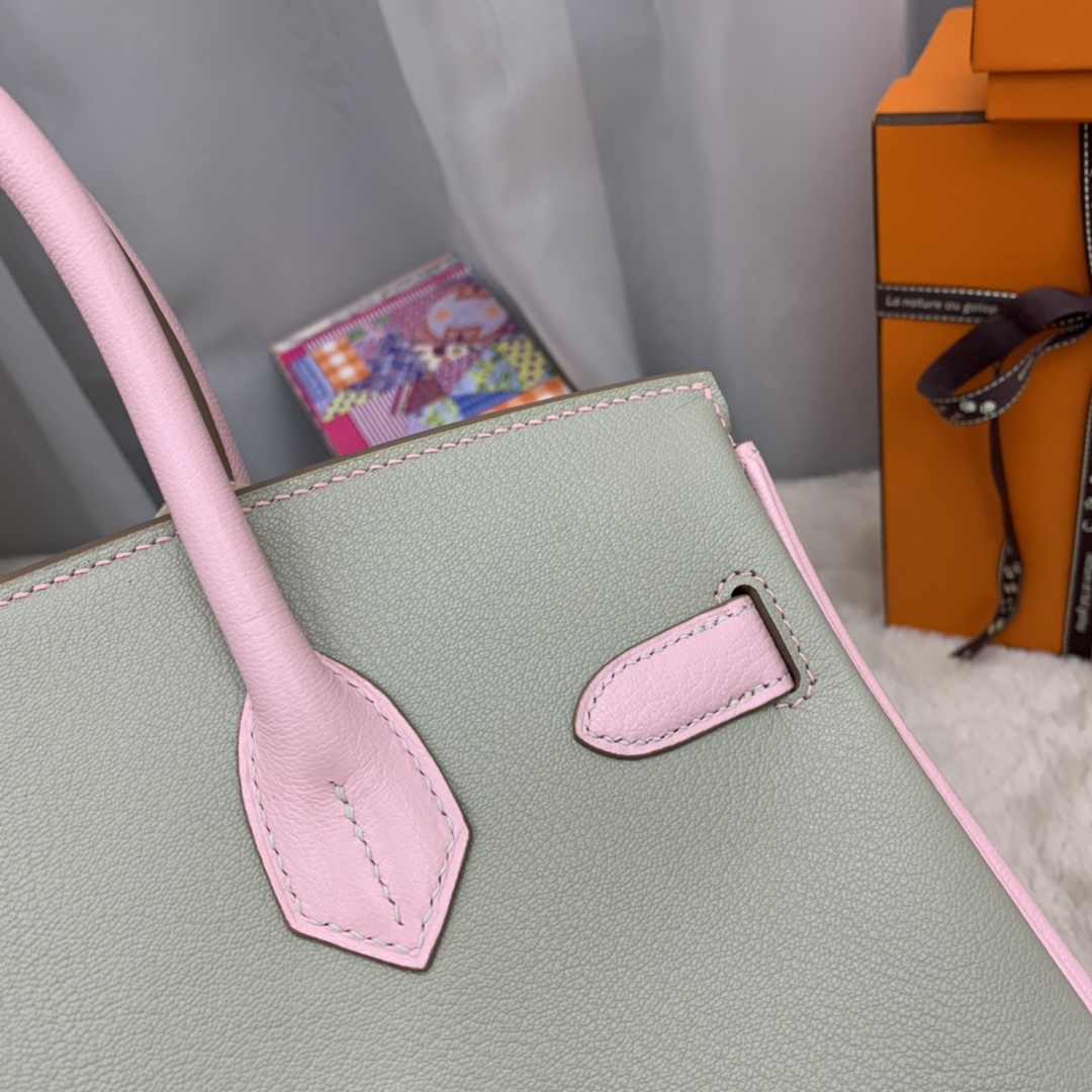 香港爱马仕官网 30 birkin  山羊皮  80珍珠灰拼 3Q粉  银扣