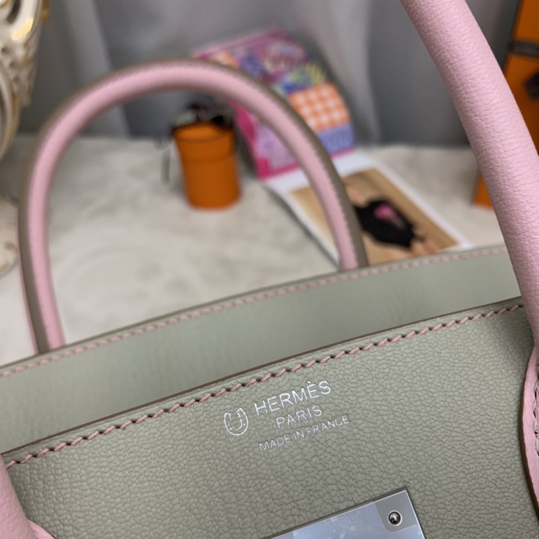 香港爱马仕官网 30 birkin  山羊皮  80珍珠灰拼 3Q粉  银扣