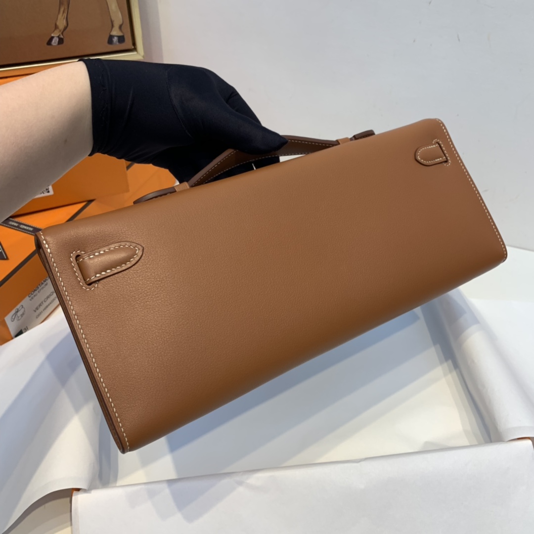 Hermes kelly cut 31cm 晚宴气质手拿包 非常干练又时髦 swift皮  37-金棕 金扣