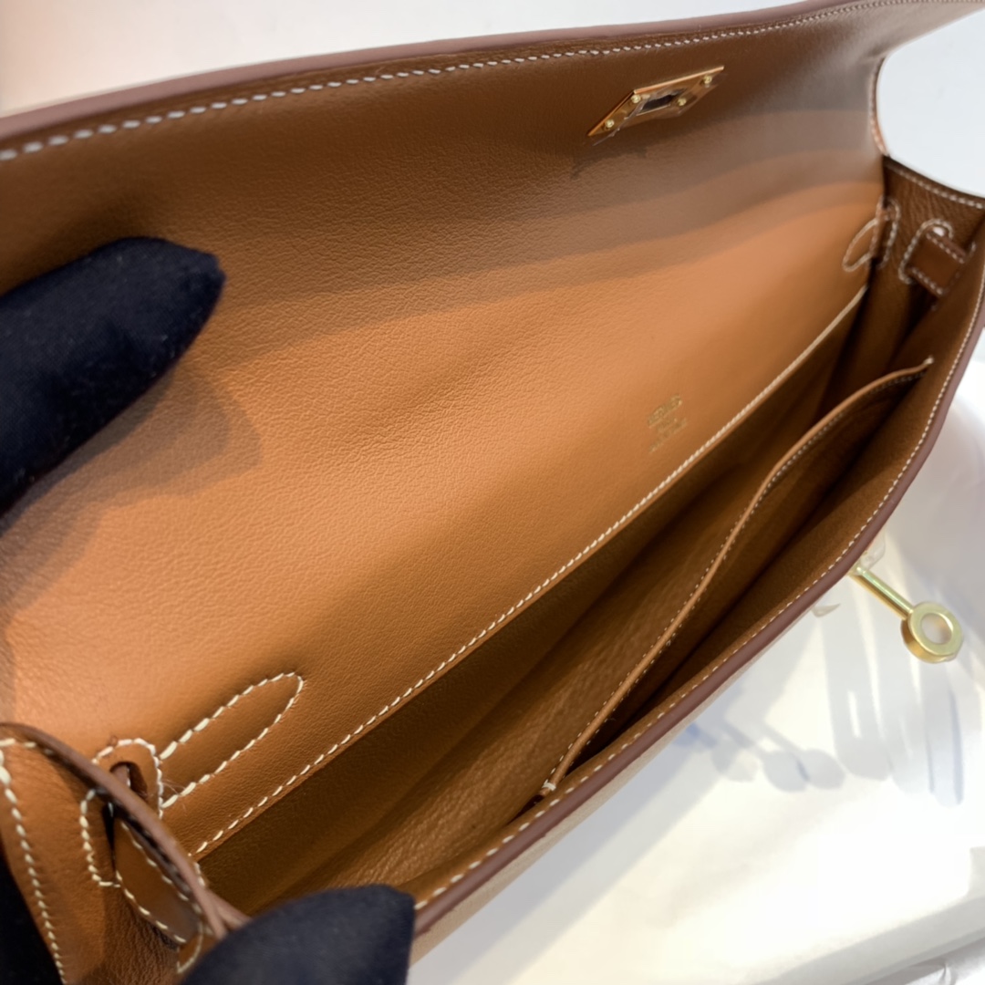 Hermes kelly cut 31cm 晚宴气质手拿包 非常干练又时髦 swift皮  37-金棕 金扣