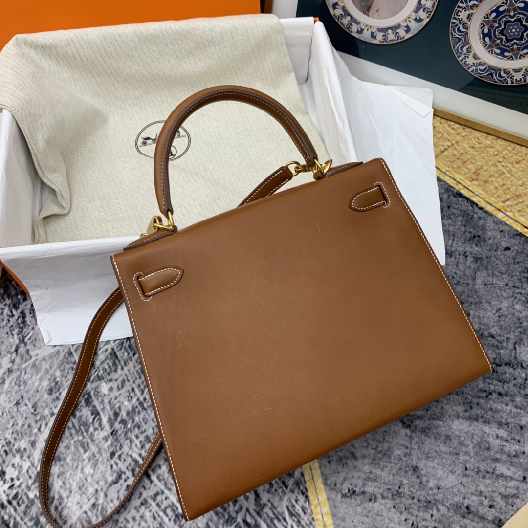 HERMES 爱马仕官网同步 kelly 28cm Barenia 马鞍皮 特殊刻印 最稀有也是最值得入手的普皮 有自有修复功能、 马鞍色 金扣