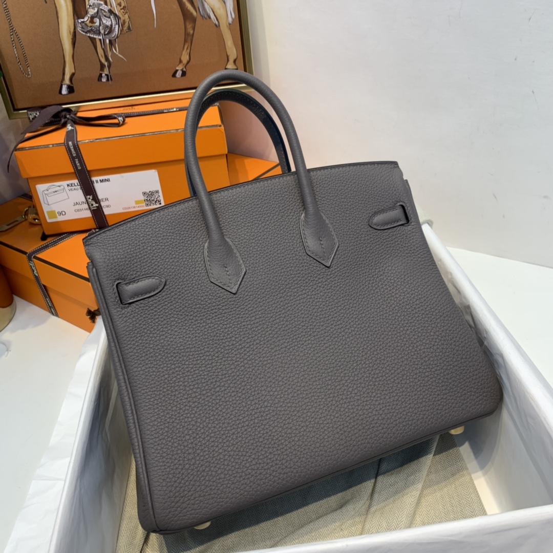 香港爱马仕官网 birkin 25cm 经典款必备传承之作、工艺比专柜还好  togo皮质柔软  8F 铁灰 金扣