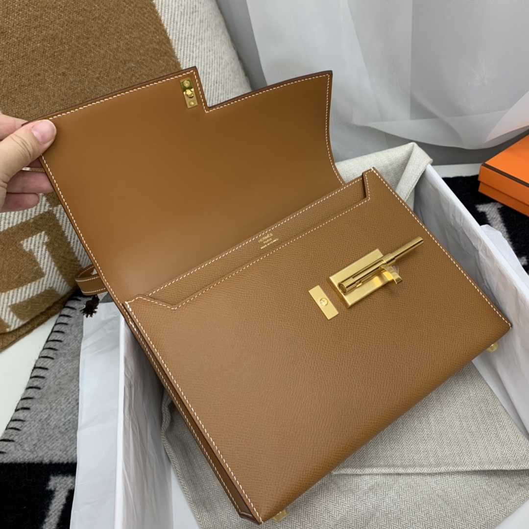 HERMES verrou 21cm 可斜跨 可肩背 好有气质的一款 原厂epsom皮 37金棕色 金扣