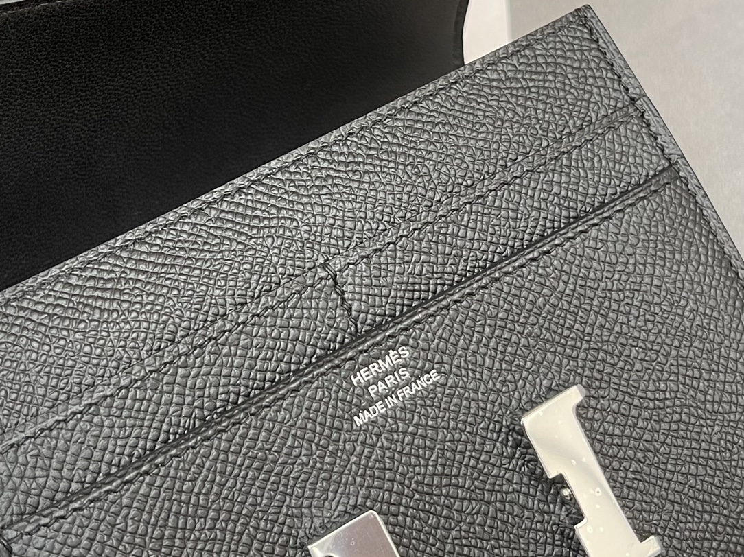 HERMES Constance compact 腰包 钱包背后做成了可以穿过腰带或皮带的皮搭 Epsom 89黑色Noir 银扣 正品开版