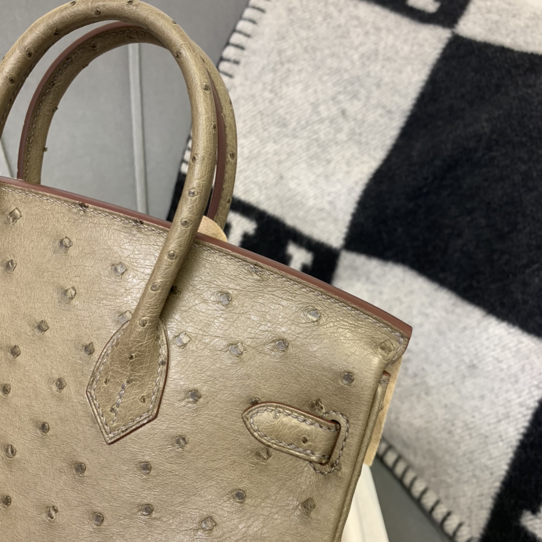 爱马仕 BIRKIN 鸵鸟 25 M1新大象灰 小可爱一枚 银扣 无敌百搭的好看的颜色