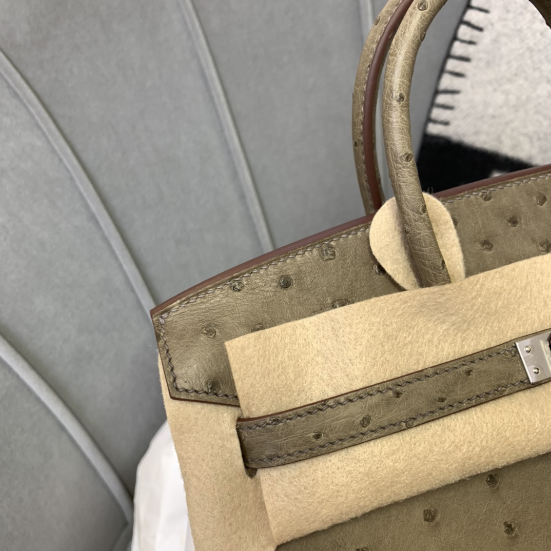 爱马仕 BIRKIN 鸵鸟 25 M1新大象灰 小可爱一枚 银扣 无敌百搭的好看的颜色