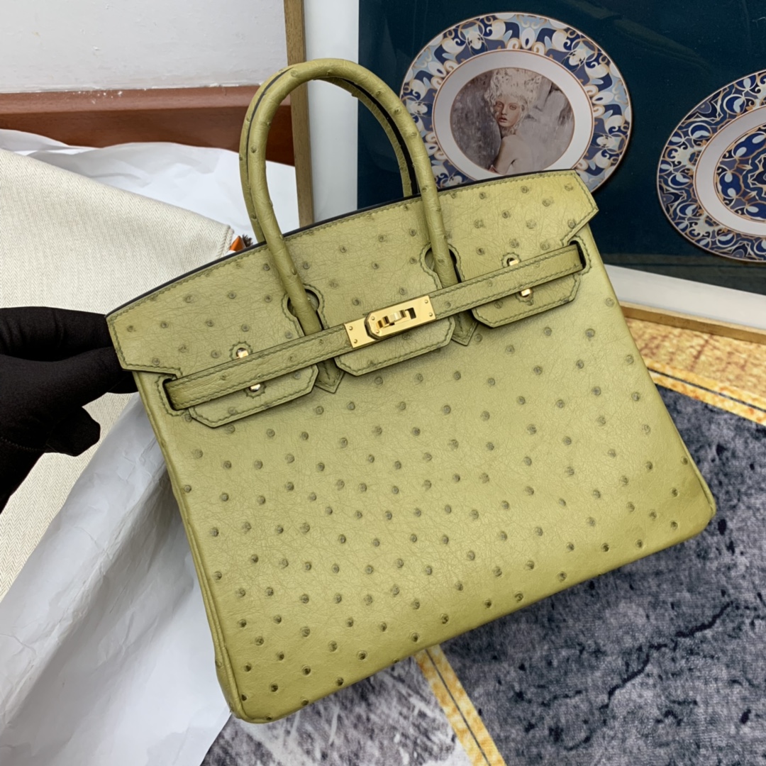HERMES birkin 25cm 南非Kk鸵鸟皮ostrich 6E黄连木色 金扣