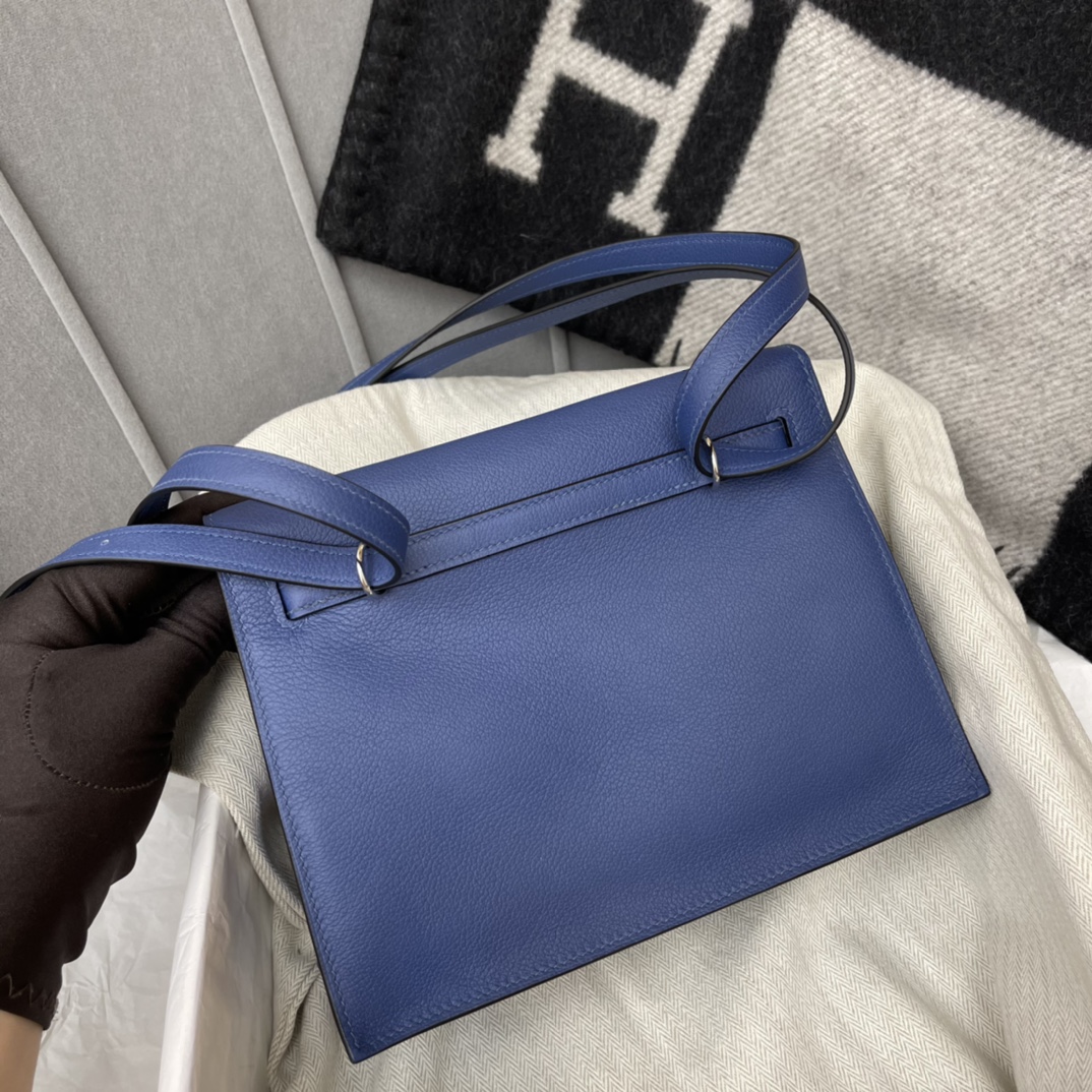 爱马仕 kelly danse跳舞包是kelly系列 正品开版 专柜品质 原厂evercolor R2 玛瑙蓝 Blue Agate 银扣