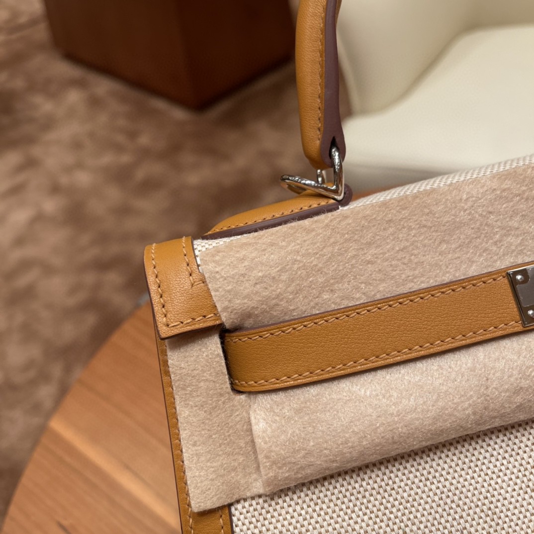 HERMES 最美帆布系列 限量款 kelly 28cm Kelly Toile H 2S 芝麻色 银扣