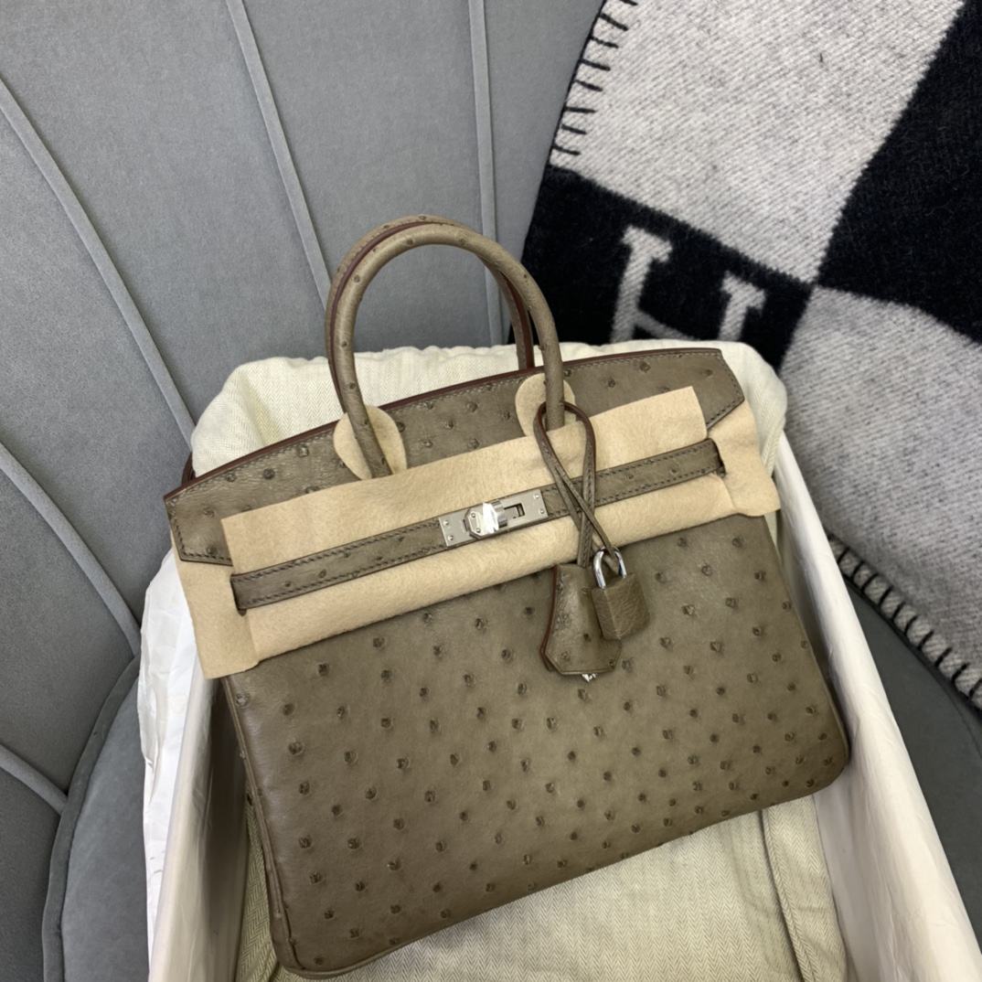爱马仕 BIRKIN 鸵鸟 25 M1新大象灰 小可爱一枚 银扣 无敌百搭的好看的颜色