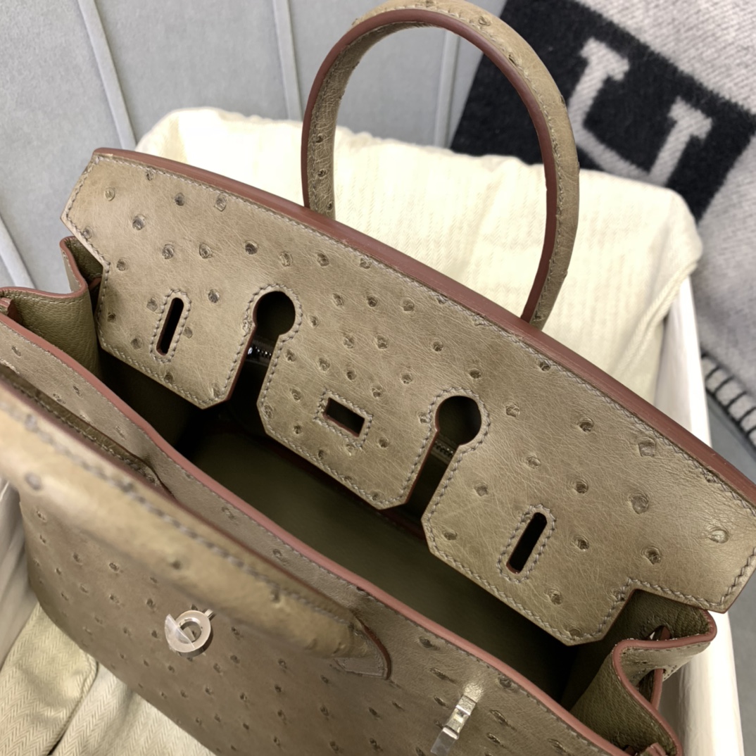 爱马仕 BIRKIN 鸵鸟 25 M1新大象灰 小可爱一枚 银扣 无敌百搭的好看的颜色