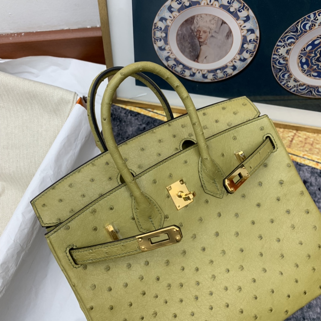 HERMES birkin 25cm 南非Kk鸵鸟皮ostrich 6E黄连木色 金扣