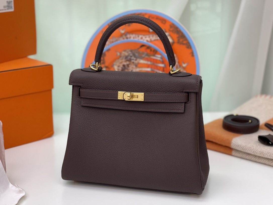 HERMES kelly 25cm togo皮 41哈瓦那色 金扣无敌气场
