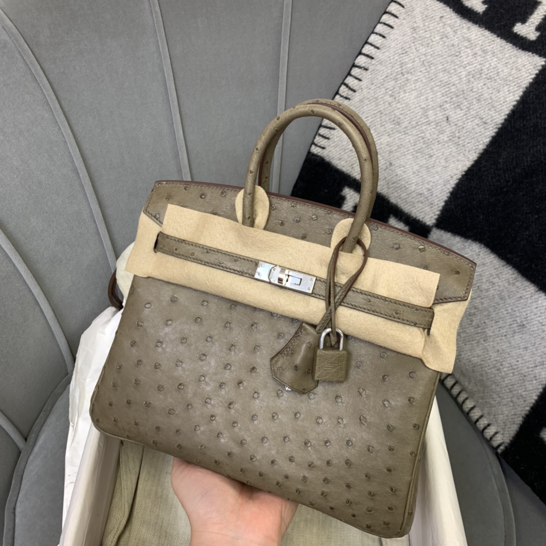 爱马仕 BIRKIN 鸵鸟 25 M1新大象灰 小可爱一枚 银扣 无敌百搭的好看的颜色