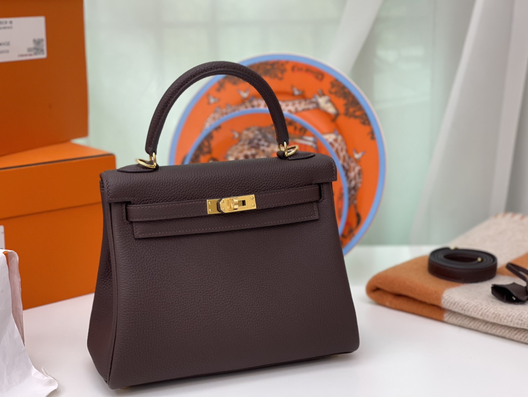 HERMES kelly 25cm togo皮 41哈瓦那色 金扣无敌气场