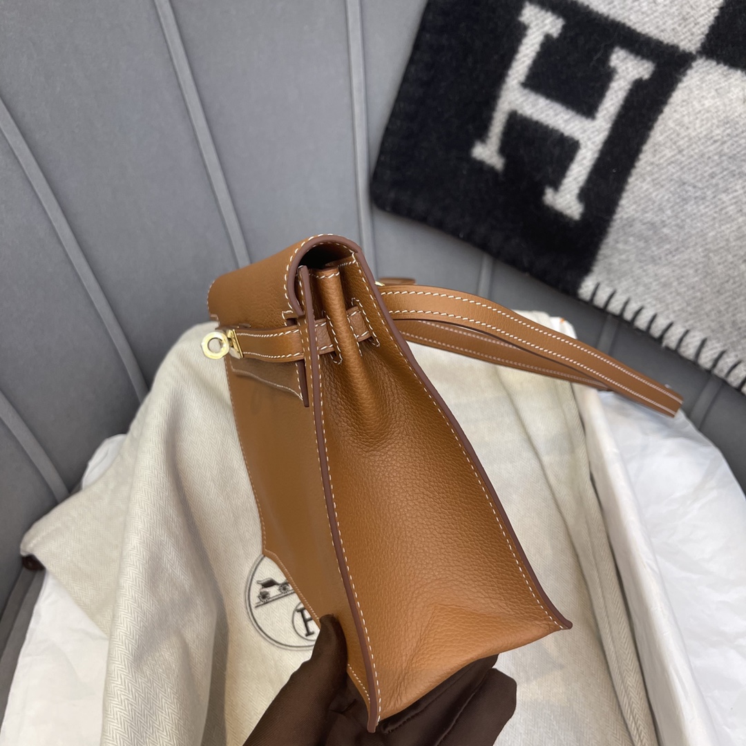 HERMES kelly danse跳舞包是kelly系列 正品开版 专柜品质原厂evercolor 37金棕gold 金扣