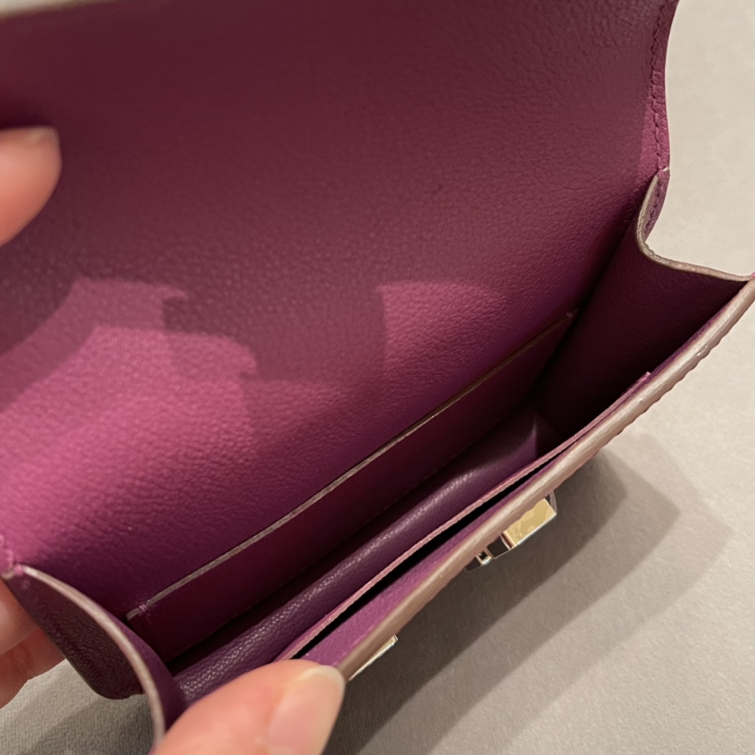 HERMES 新款康康腰包 Constance slim 超级mini 内里还有个小卡包 Evercolor 皮 P9 海葵紫 银扣