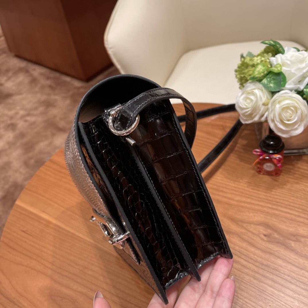 爱马仕 24 Roulis 猪鼻子  可遇不可求的稀有皮拼皮 鳄鱼黑色拼蜥蜴雪花色 超美的