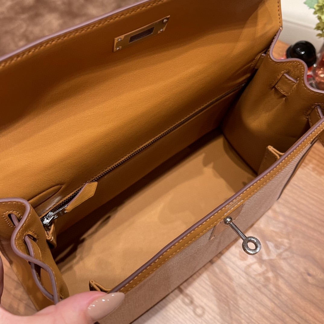 HERMES 最美帆布系列 限量款 kelly 28cm Kelly Toile H 2S 芝麻色 银扣