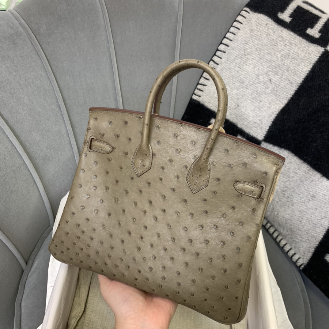 爱马仕 BIRKIN 鸵鸟 25 M1新大象灰 小可爱一枚 银扣 无敌百搭的好看的颜色