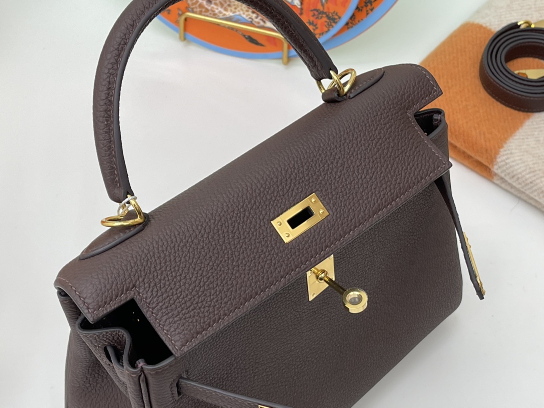 HERMES kelly 25cm togo皮 41哈瓦那色 金扣无敌气场