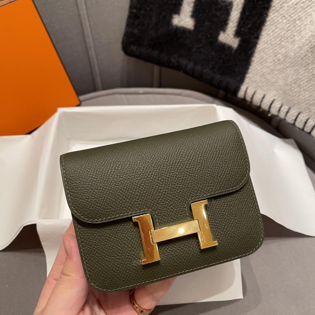 HERMES 新款康康腰包 Constance slim 超级mini 内里还有个小卡包 Epsom C6 灰绿色 金扣